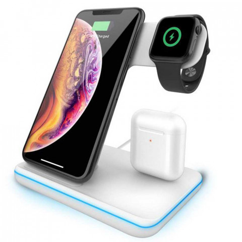Беспроводная зарядка стенд Smart 3 in 1 Fast 15W (white)